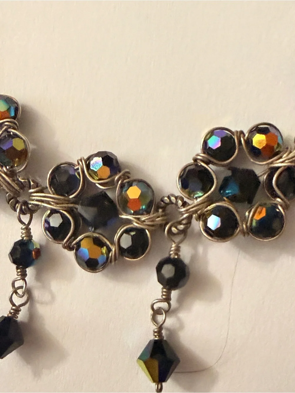 Artisan Black Necklace and Earrings with Multicolor Aurora Crystals